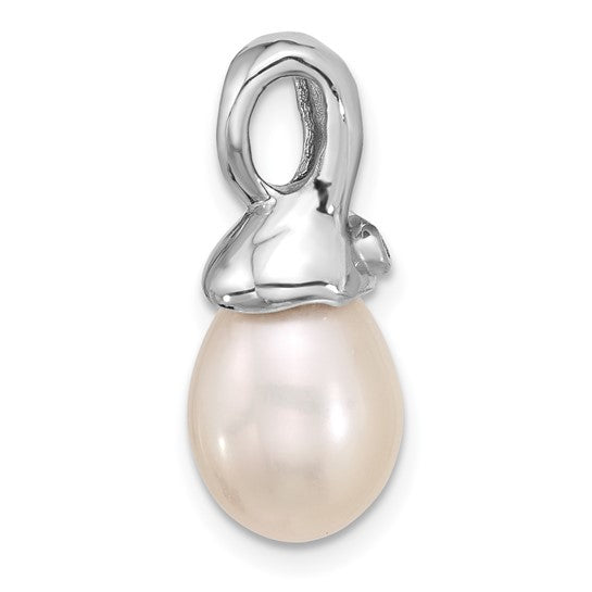 QGXP5293W 14K White Gold 9-10mm White Teardrop FWC Pearl and .01ct Dia Pendant