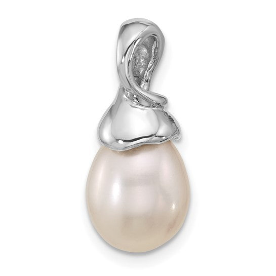 QGXP5293W 14K White Gold 9-10mm White Teardrop FWC Pearl and .01ct Dia Pendant