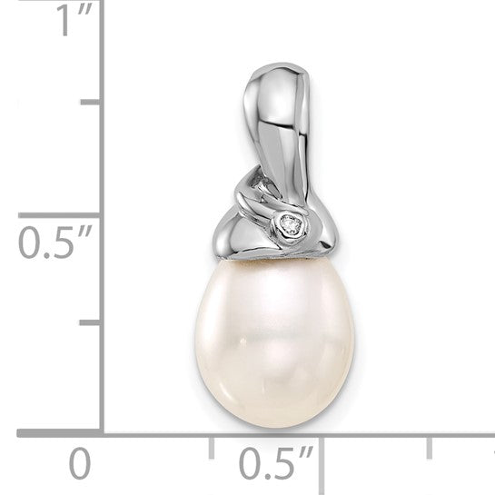 QGXP5293W 14K White Gold 9-10mm White Teardrop FWC Pearl and .01ct Dia Pendant