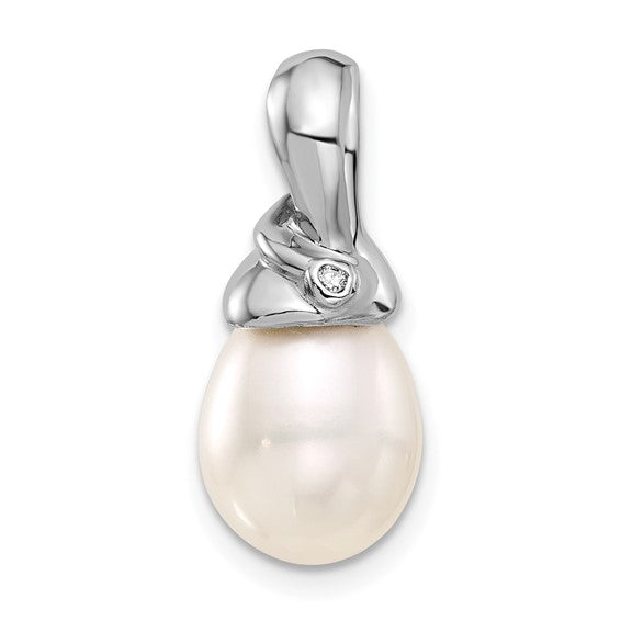 QGXP5293W 14K White Gold 9-10mm White Teardrop FWC Pearl and .01ct Dia Pendant