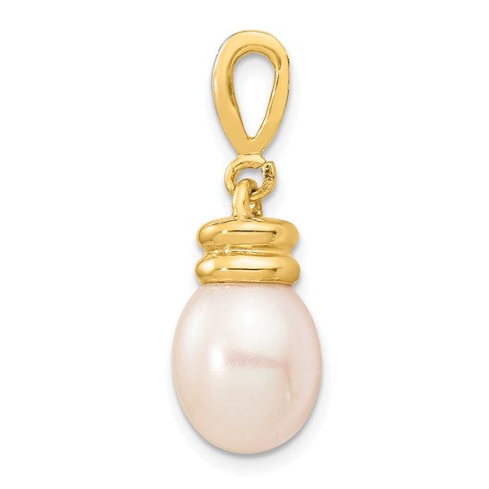 QGXP5294 14K 9-10mm White Rice Freshwater Cultured Pearl .06tw Diamond Pendant