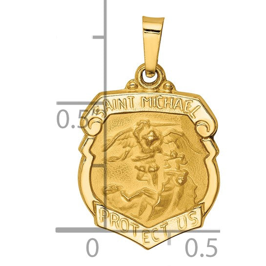 14k Polished and Satin Hollow Small St. Michael Medal Badge Pendant QGXR1314