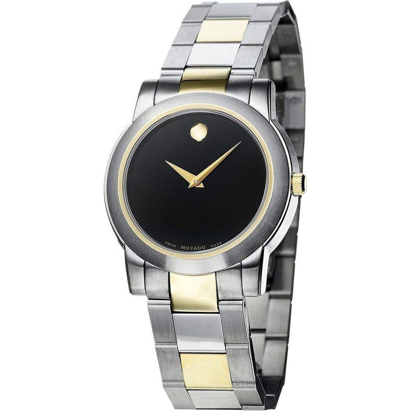 Movado Men's Black Dial Two Tone Stainless Steel Bracelet Quartz Watch 0605107