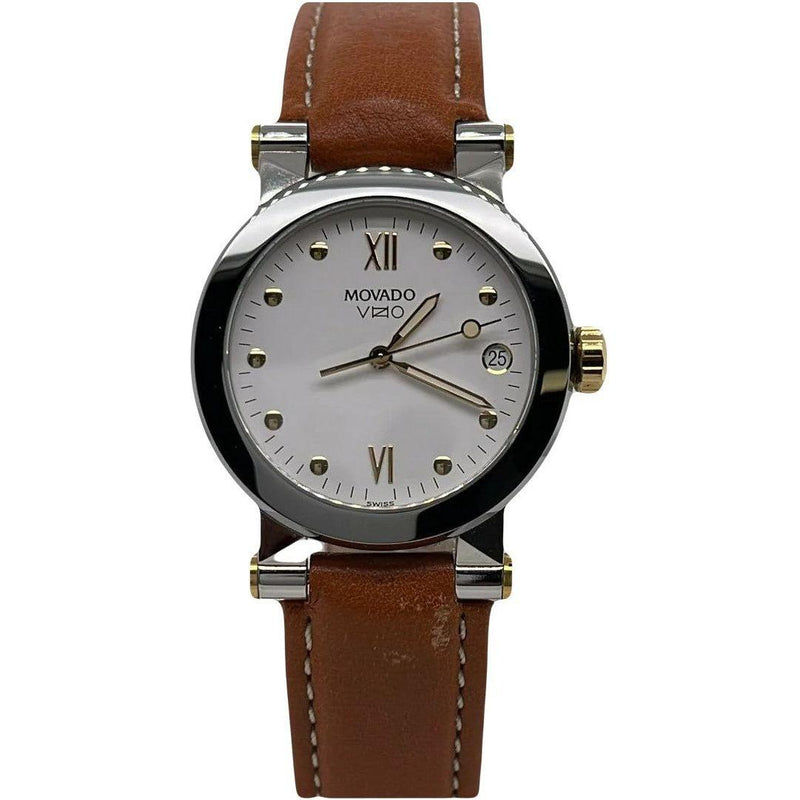 Movado Vizio Ladies White Dial Light Brown Leather Band Watch 1603924
