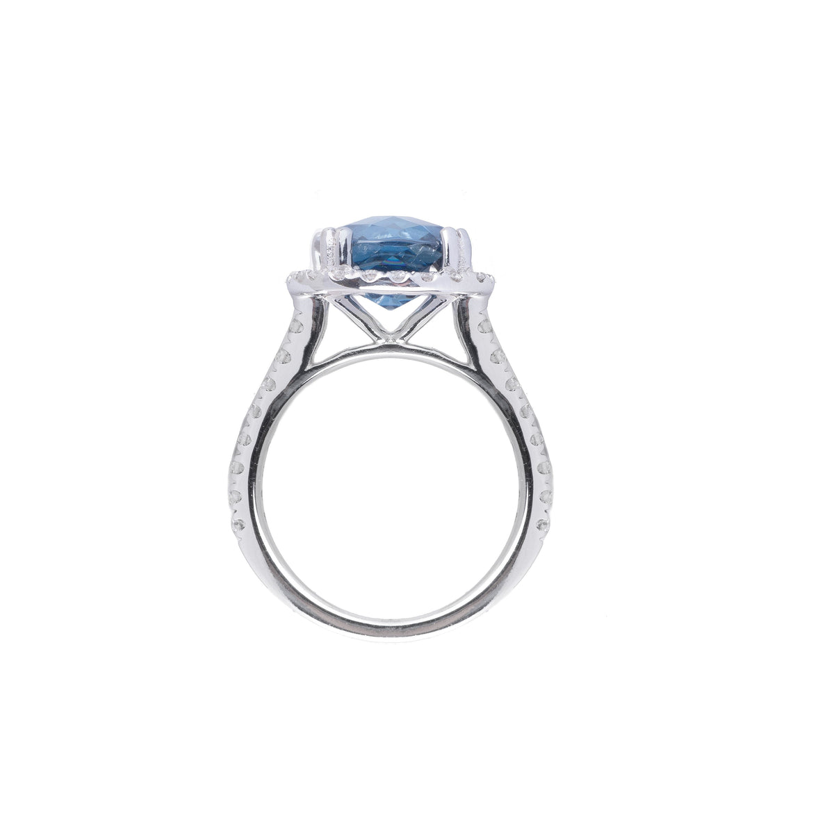 14K White Gold Ladies Cushion Blue Topaz & Diamond Ring WRBT0016