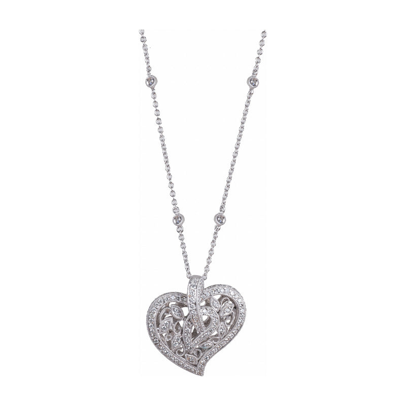 18K White Gold Ladies Diamond Heart Necklace EXXX