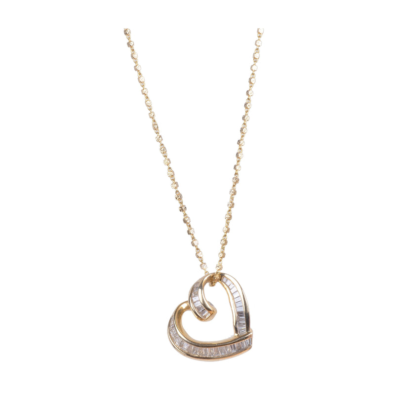 14K Yellow Gold Ladies Heart Diamond Necklace HT367D5