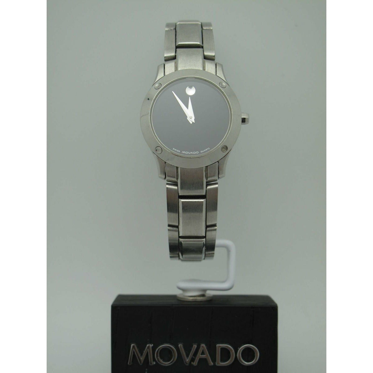 Movado Ladies Black Dial Stainless Steel Bracelet Watch 0604061