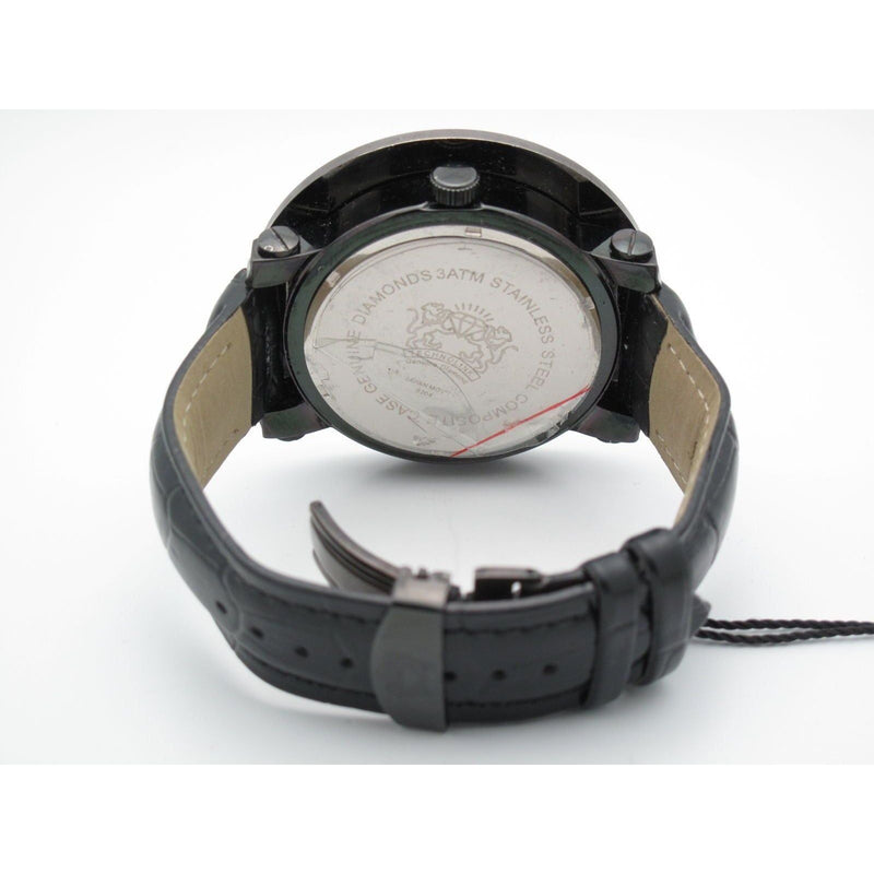 Technolink Genuine Dimaond Men's Chronograph All Black, Leather Band Watch 8204