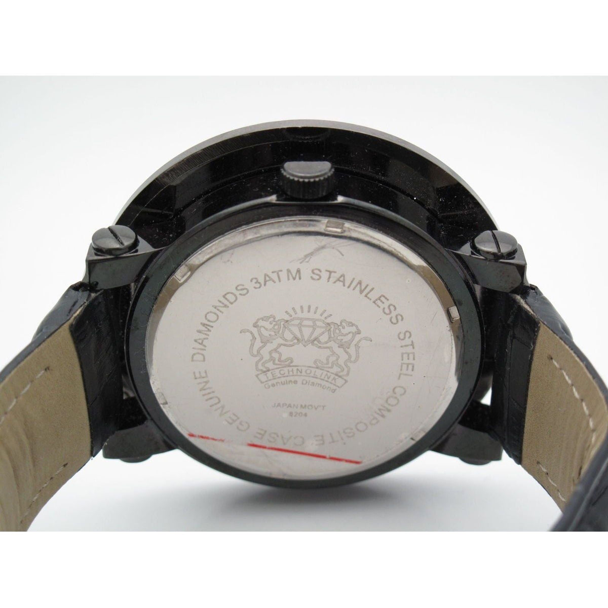 Technolink Genuine Dimaond Men's Chronograph All Black & Leather Band Watch 8204