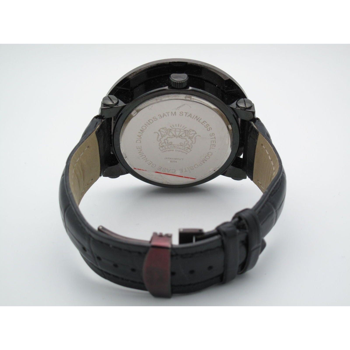 Technolink Genuine Dimaond Men's Chronograph All Black & Leather Band Watch 8204