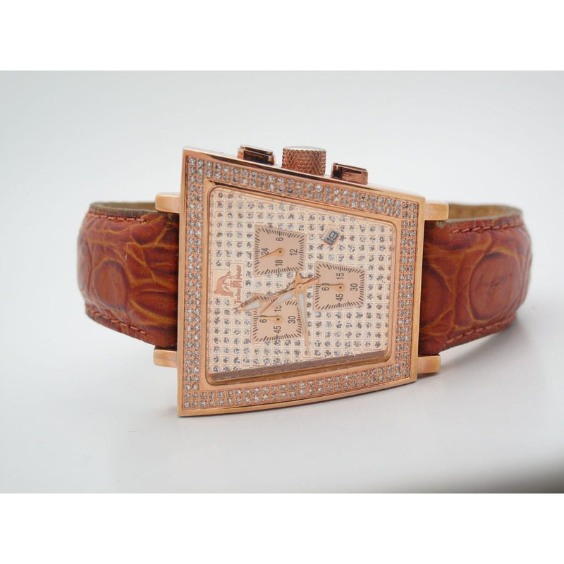 Techno Master Men\'s Diamond Watch ADAMS Chronograph TM 3.50CT JEWELERS Gold ELI Rose Dial –