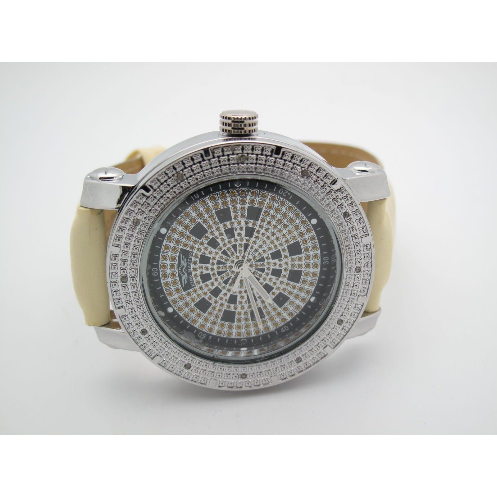King Master 104M Men's 0.06CT Diamonds Black & Silver Dial & Beige
