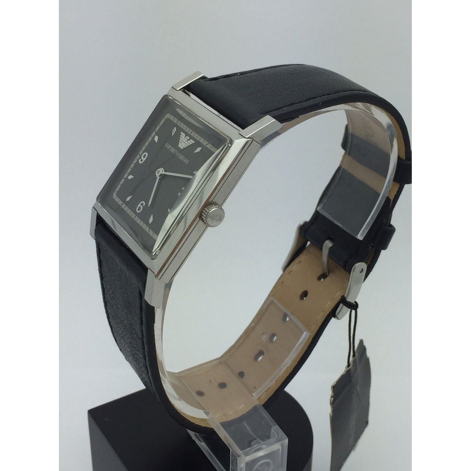 Emporio Armani Unisex Gray Dial Stainless Black Leather 30M Watch