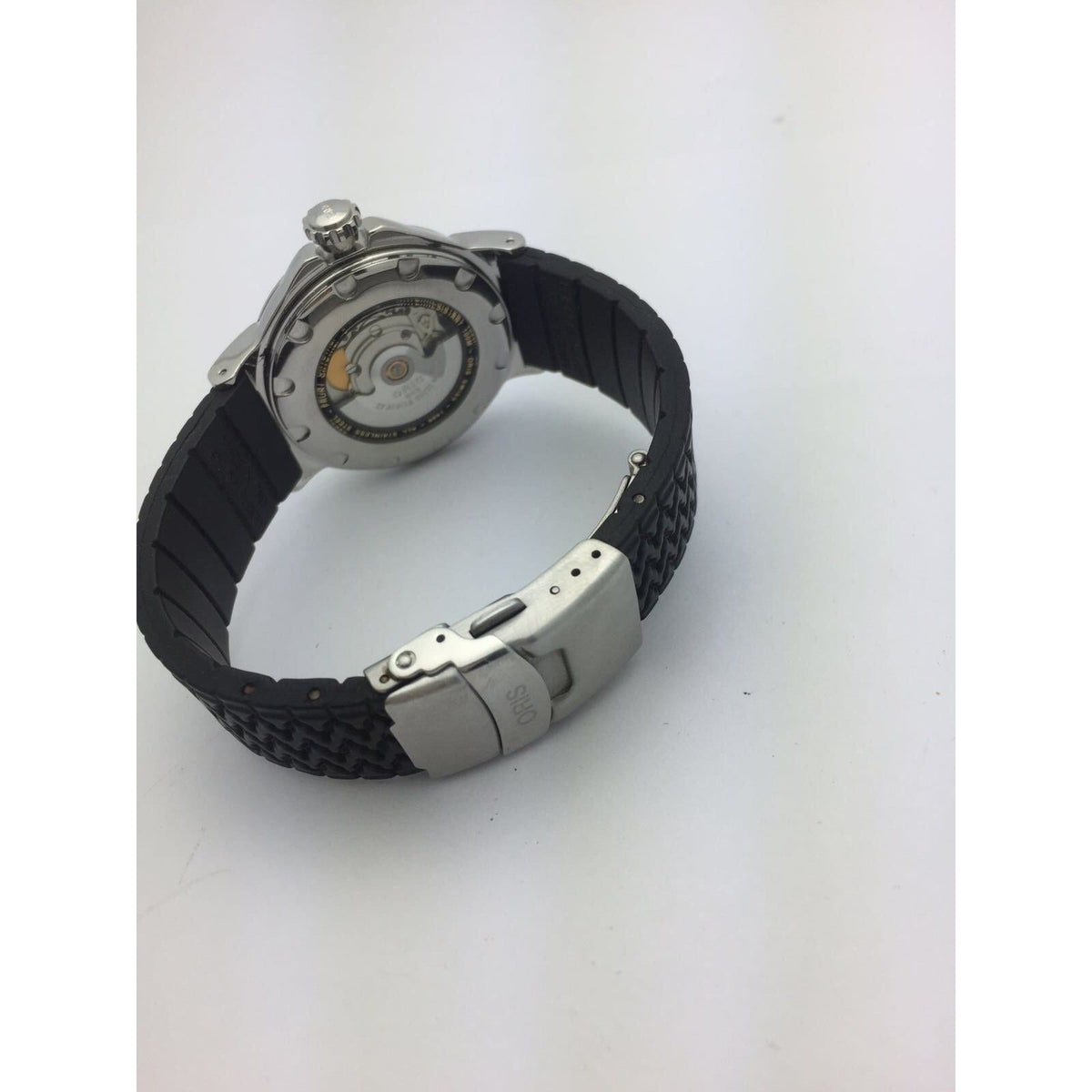 Oris Automatic 27 Jewels Date Sub Dial Men's Watch Black Rubber Silver 643