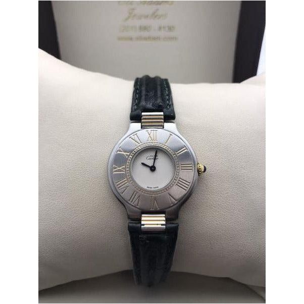 Cartier Must de Vintage Roman Bezel Two Tone Quartz Leather Strap Watch 901142688