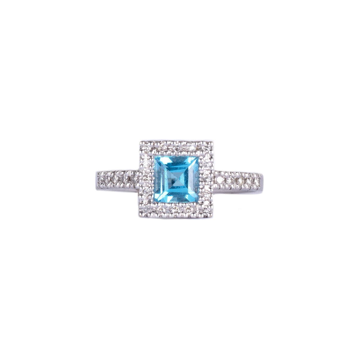 14K White Gold Princess Cut Blue Topaz & Diamond R0100DXE