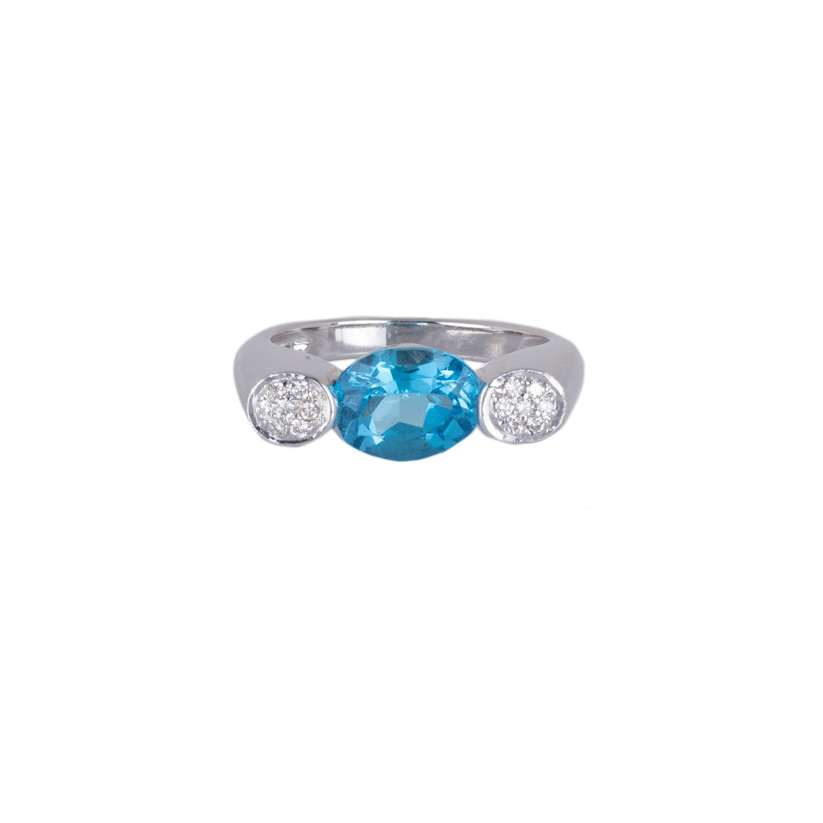 14K White Gold Ladies Oval Blue Topaz & Diamond Ring R0122EUC