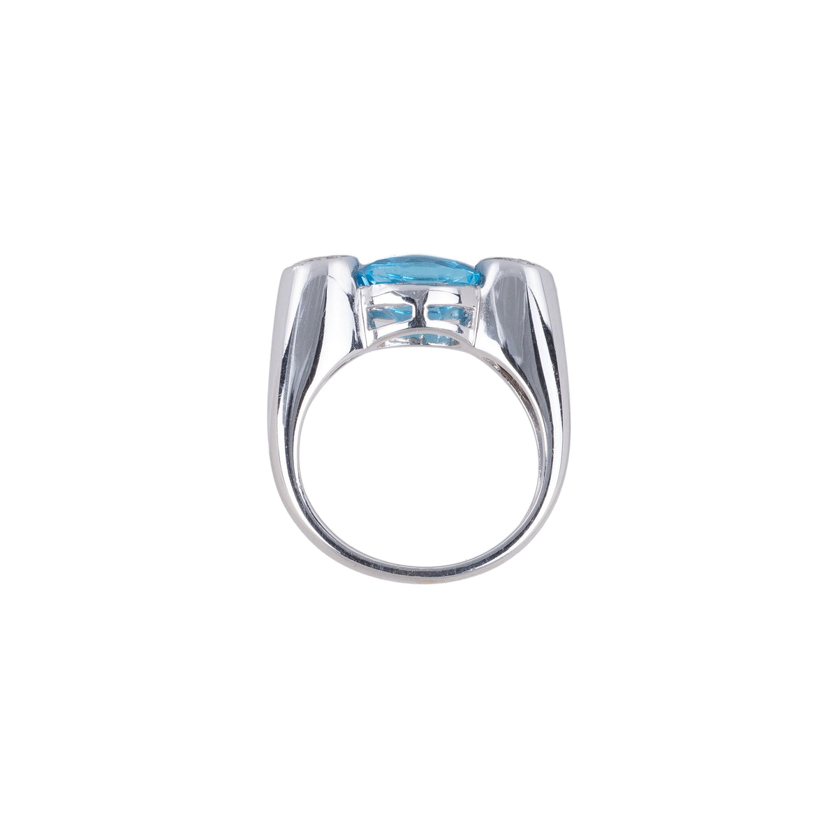 14K White Gold Ladies Oval Blue Topaz & Diamond Ring R0122EUC