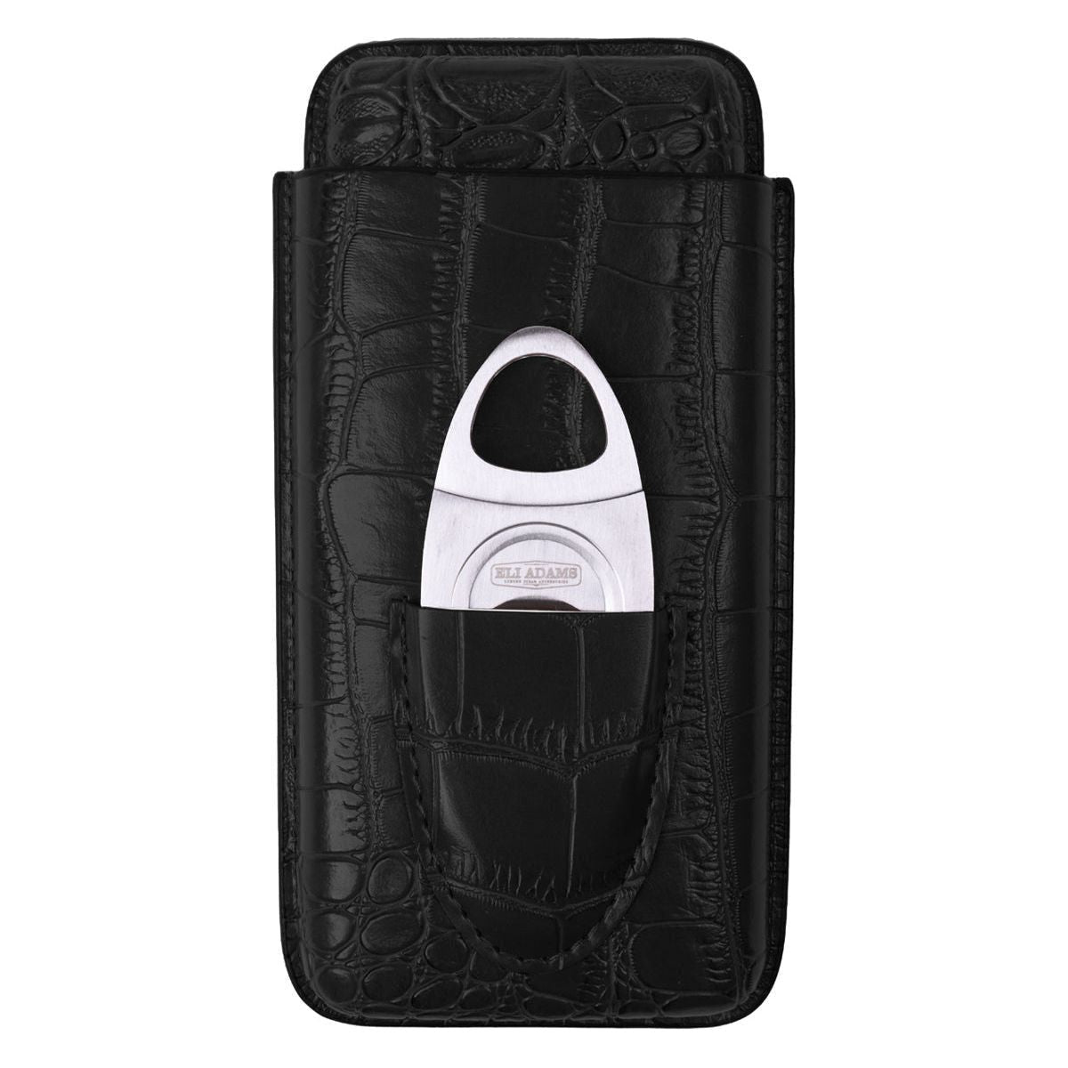 Black Alligator Pattern Leather Cigar Carry Case for 3 Cigars