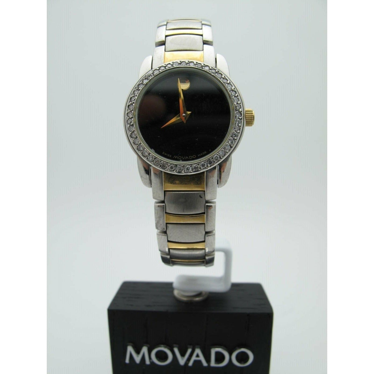 Movado Ladies Black Dial Diamond Bezel Stainless Steel Bracelet Watch 0605512