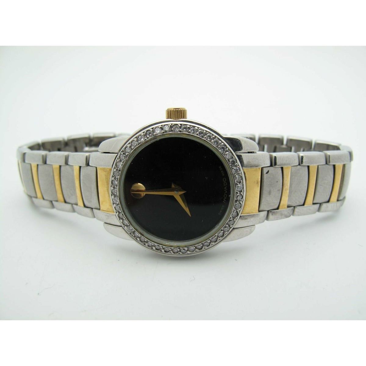 Movado Ladies Black Dial Diamond Bezel Stainless Steel Bracelet Watch 0605512
