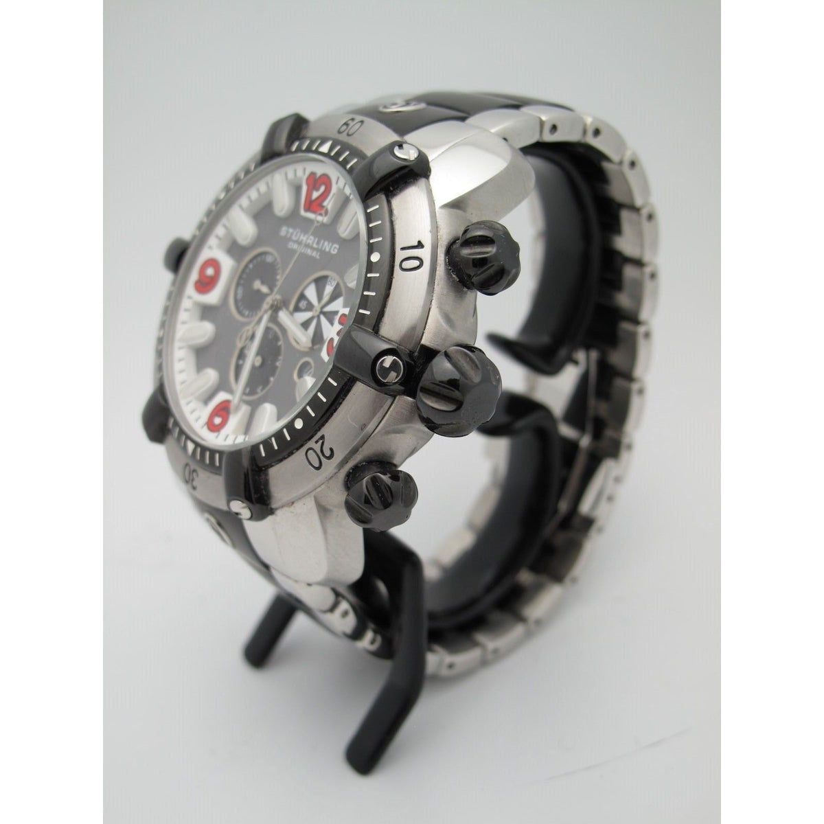 Stuhrling Original Men's Krysterna Black & Stainless Steel Gray Chronograph Dial Watch