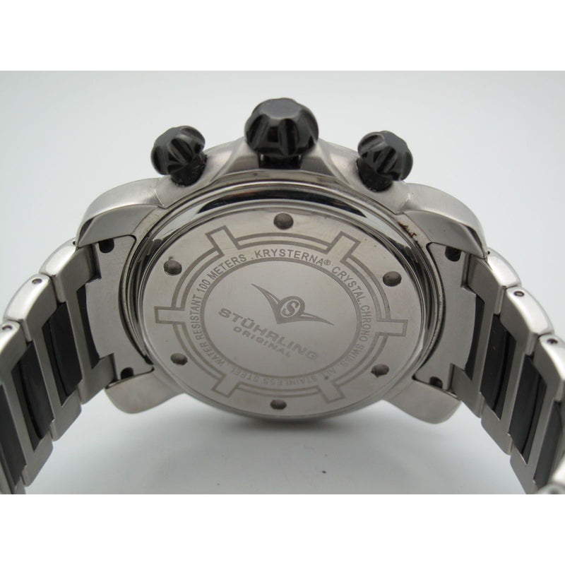 Stuhrling Original Men's Krysterna Black & Stainless Steel Gray Chronograph Dial Watch