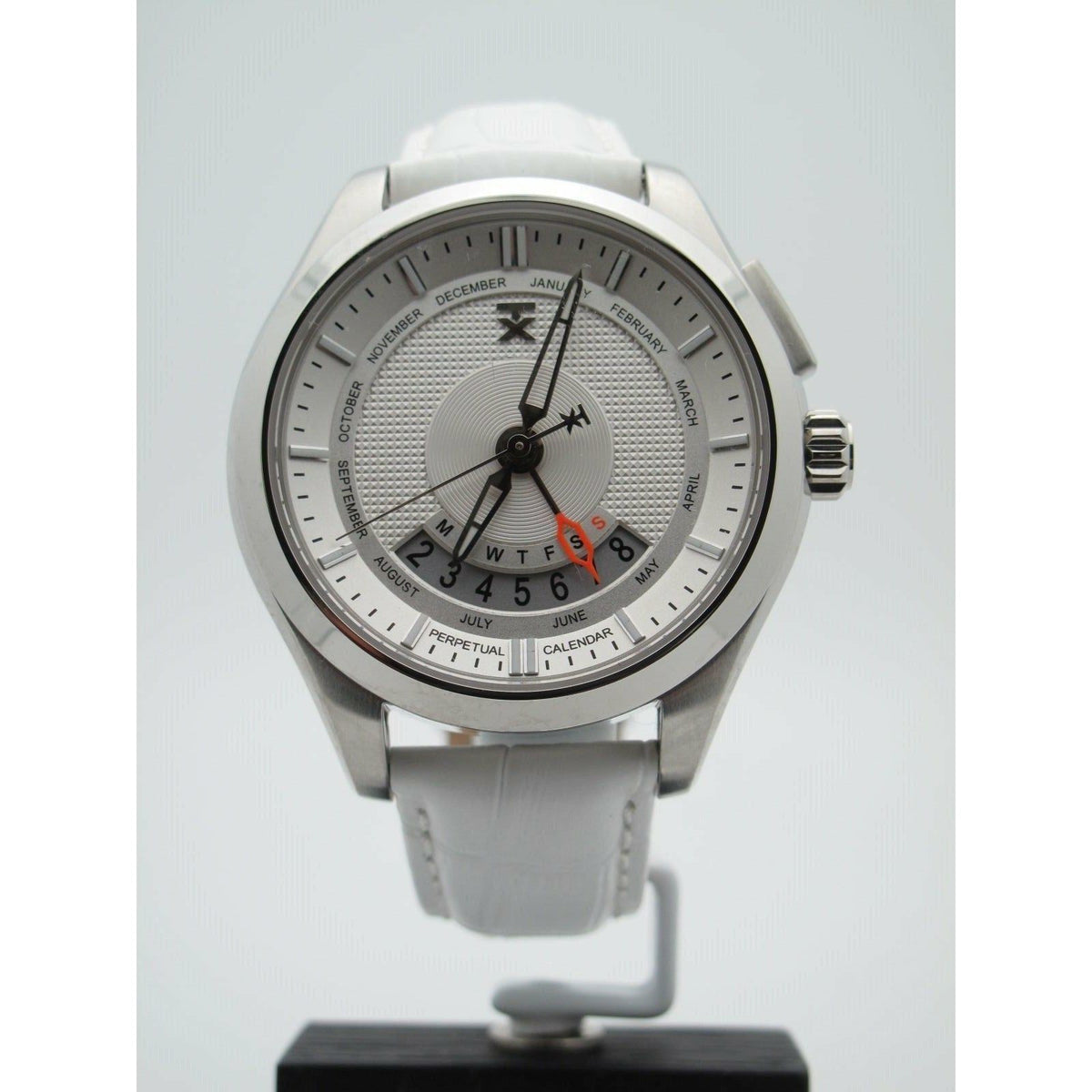 Timex TX Men's Perpetual Calendar Stainless Steel Silver Dial White Band Watch T3C503