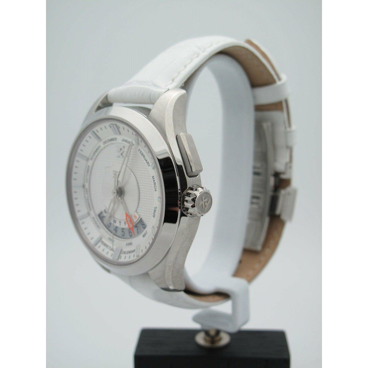 Timex TX Men's Perpetual Calendar Stainless Steel Silver Dial White Band Watch T3C503