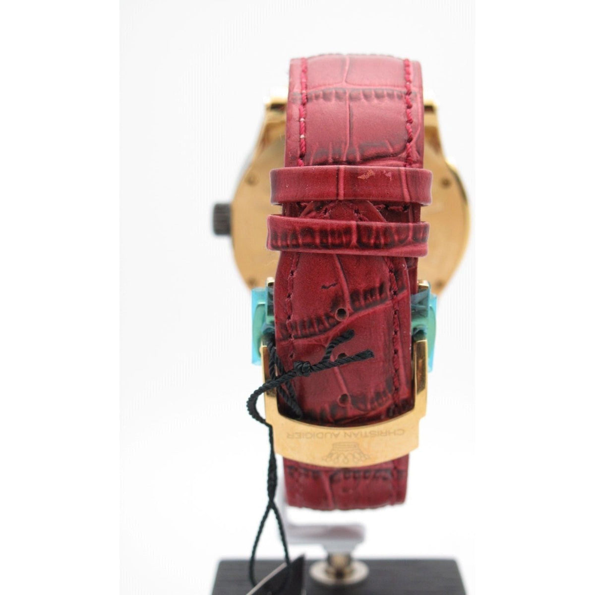 Christian Audigier Men's Gold Case Skull & Roses Dial Burgundy Band Watch ETE-106