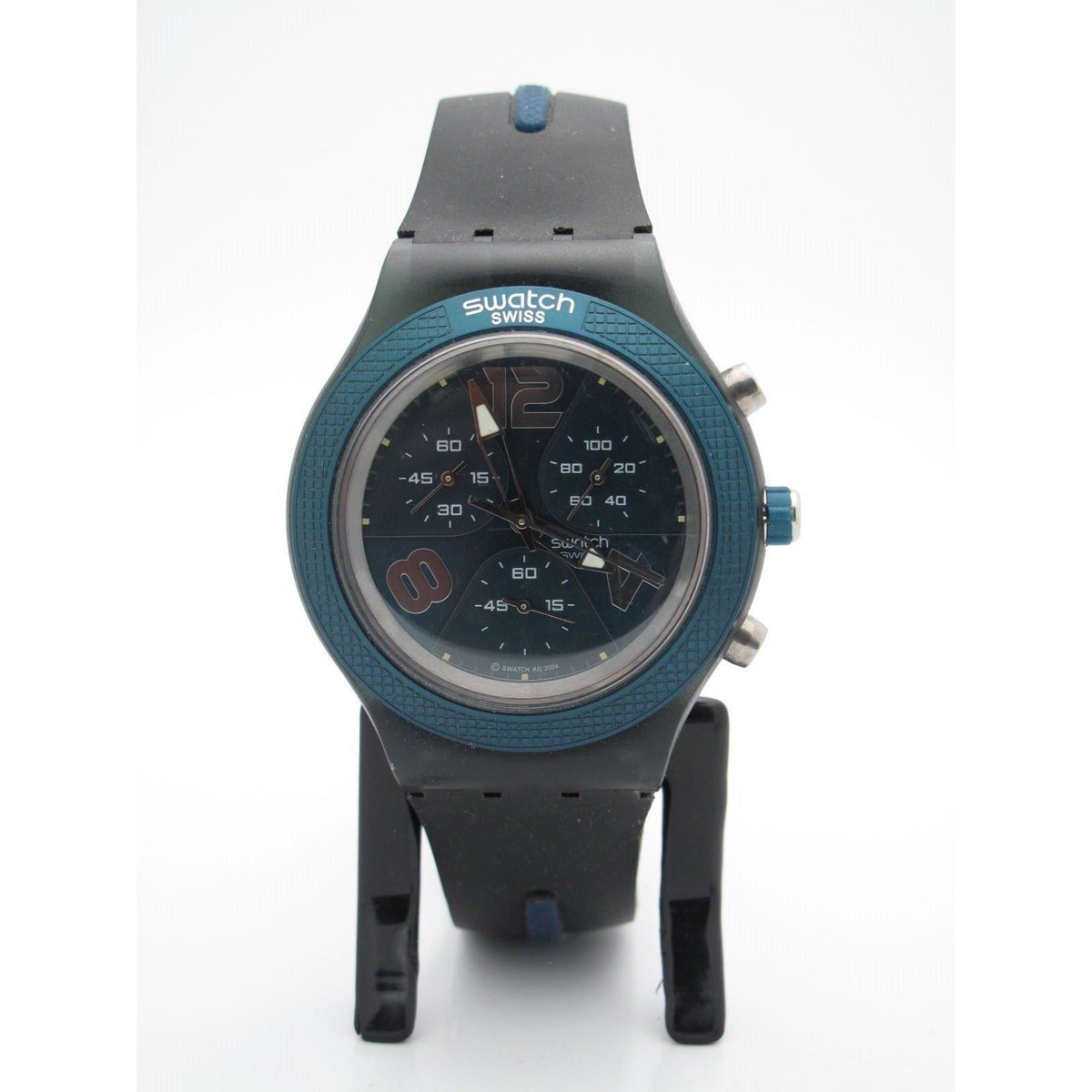 Swatch Irony Diaphane Unisex Blue & Black Chronograph Dial Silicone Band Watch