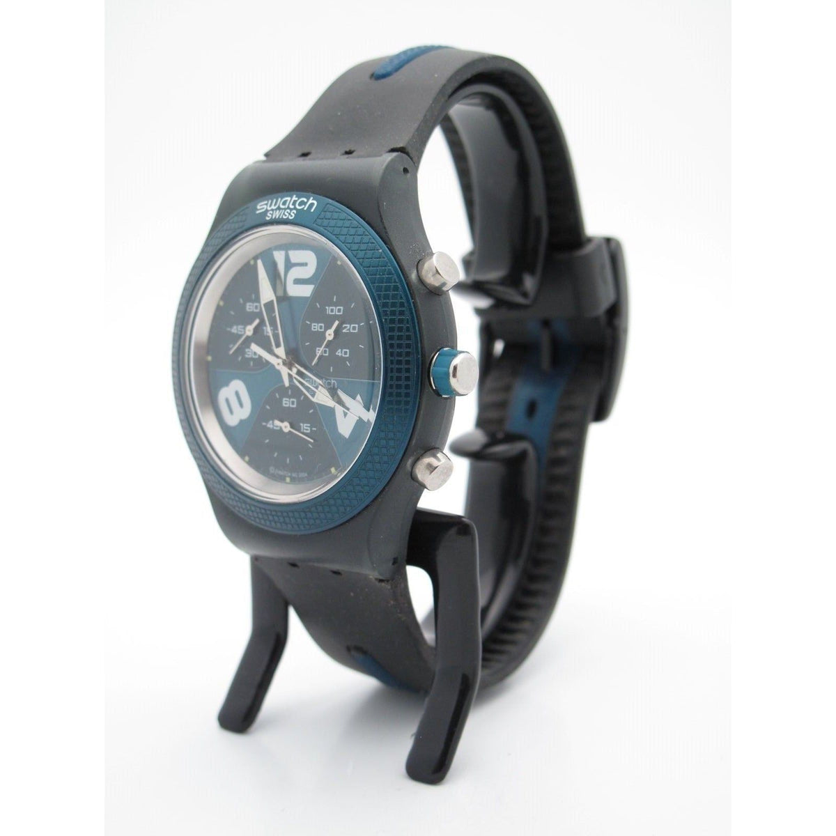 Swatch Irony Diaphane Unisex Blue & Black Chronograph Dial Silicone Band Watch