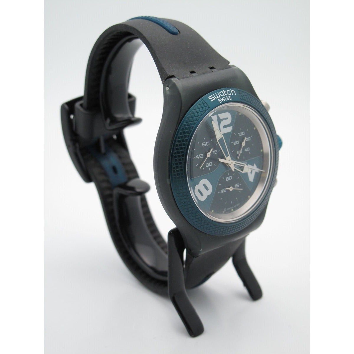 Swatch Irony Diaphane Unisex Blue & Black Chronograph Dial Silicone Band Watch
