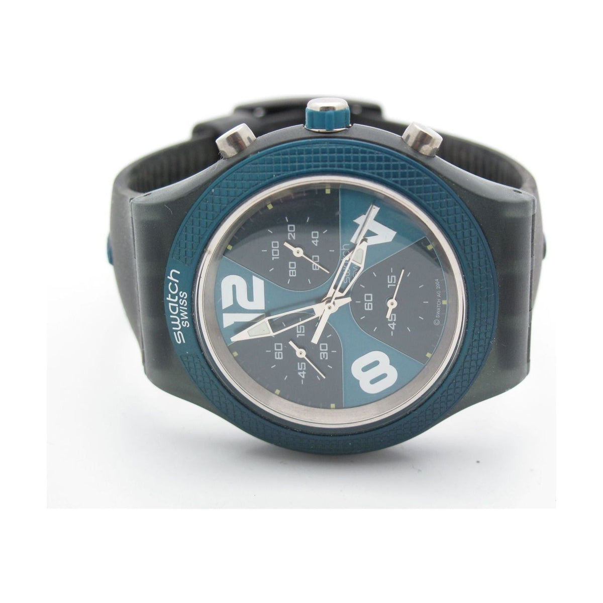 Swatch Irony Diaphane Unisex Blue & Black Chronograph Dial Silicone Band Watch