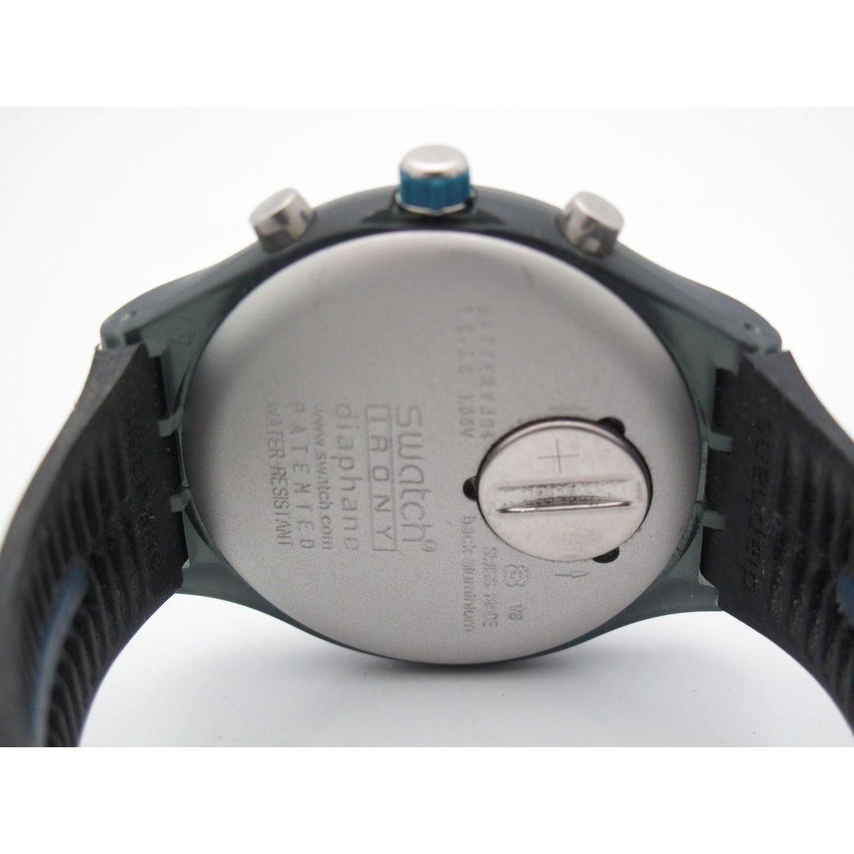 Swatch Irony Diaphane Unisex Blue & Black Chronograph Dial Silicone Band Watch