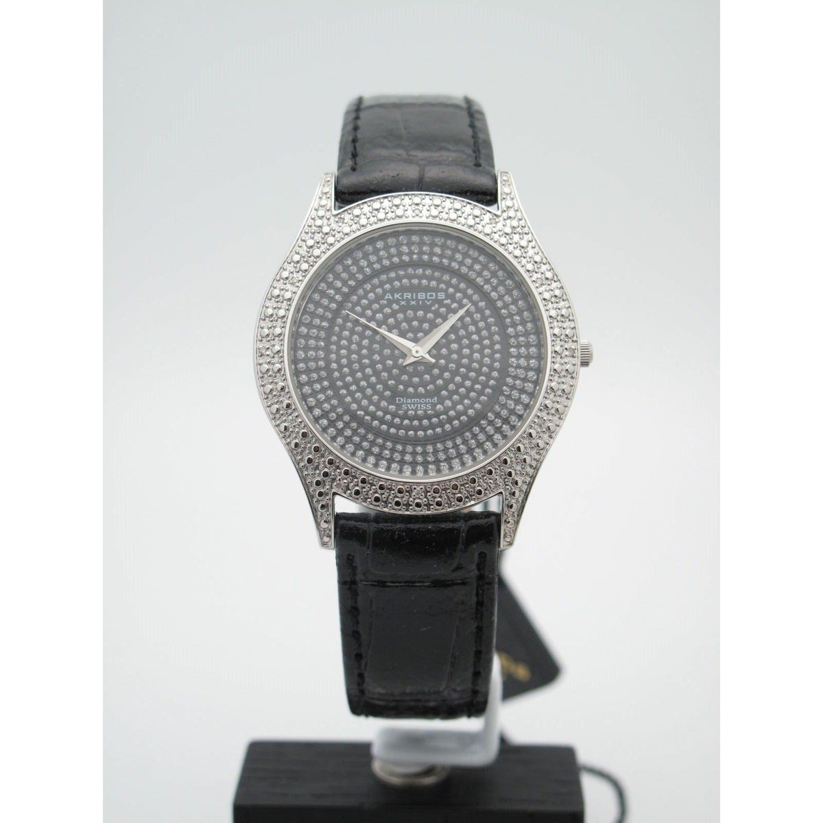 Akribos XXIV Ladies Diamond Swiss Stainless Steel Black Dial Band Watch AK464BK