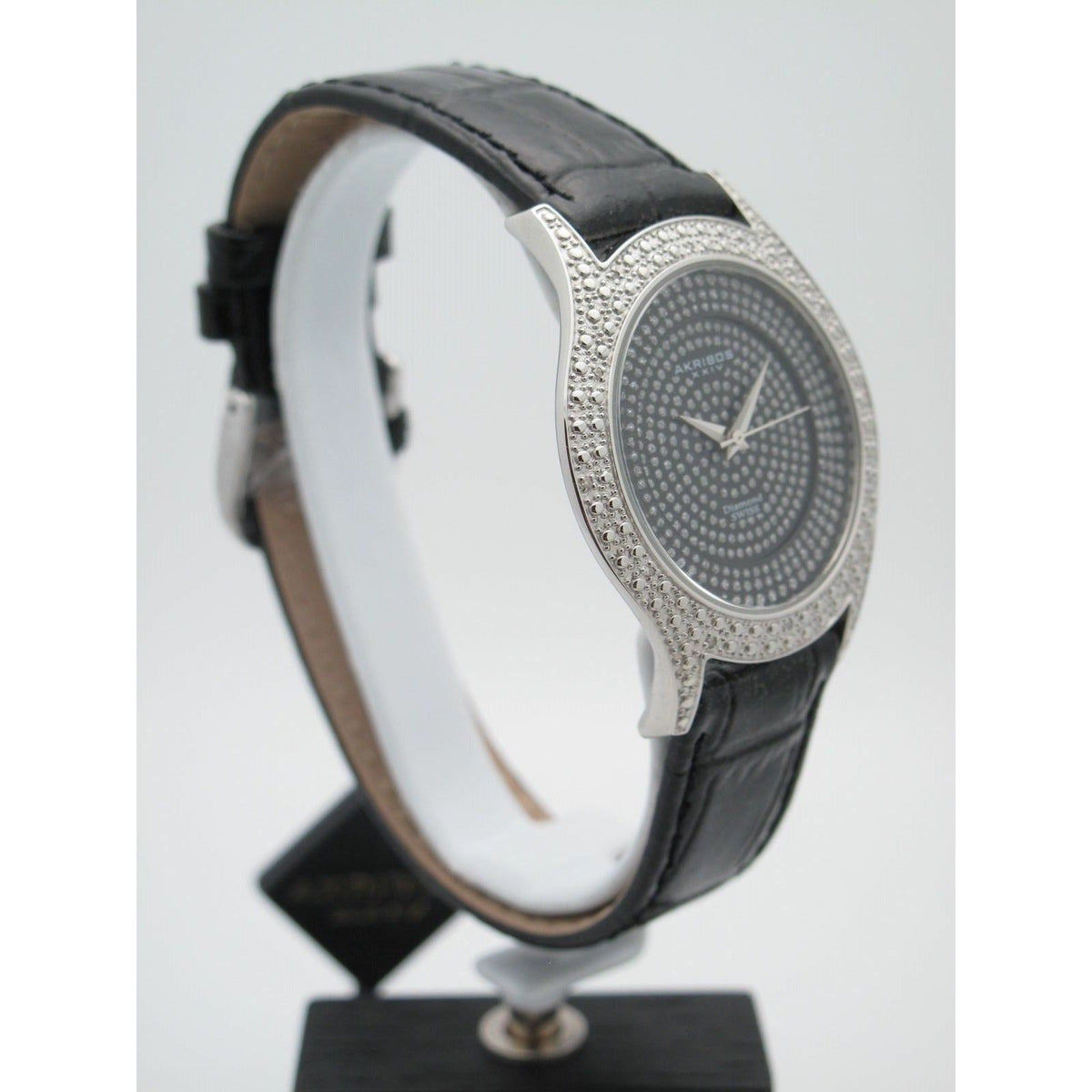 Akribos XXIV Ladies Diamond Swiss Stainless Steel Black Dial Band Watch AK464BK