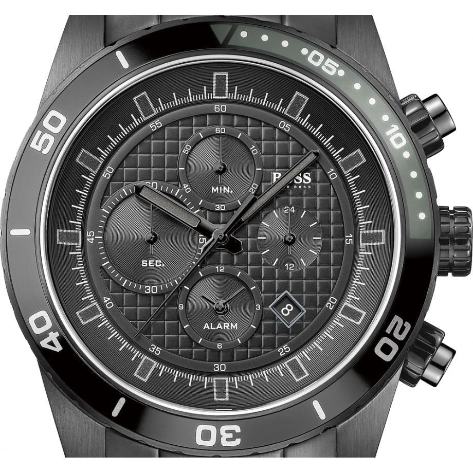 HUGO BOSS Black Chronograph Dial and Alarm Black PVD Men's Watch 1512658