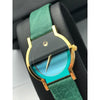 Movado Limited Edition Ladies Gold Tone Museum Sapphire Green Dial Leather Strap Watch 0603191