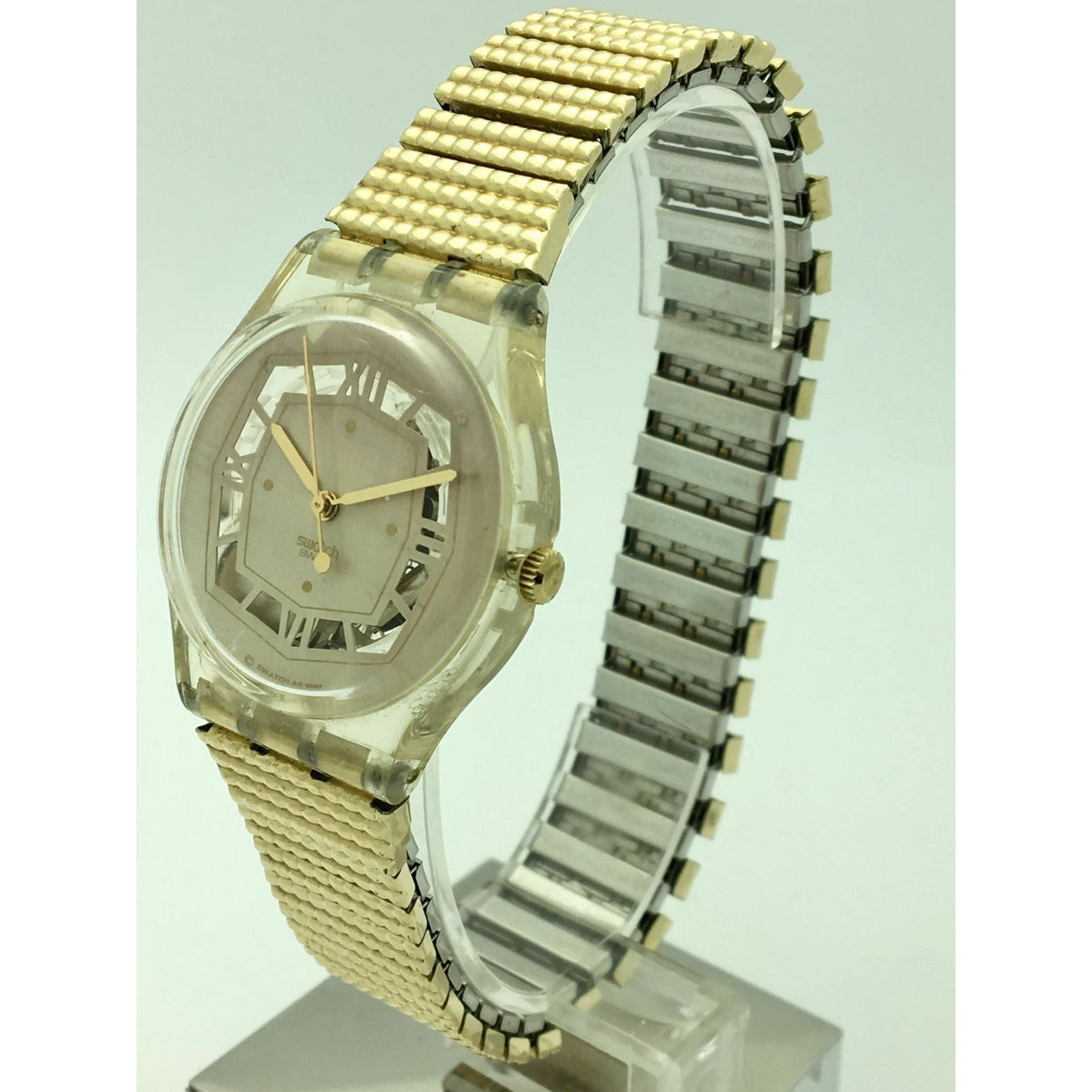 Swatch Swiss Ladies Yellow Gold Tone Stretch Band Watch 6746