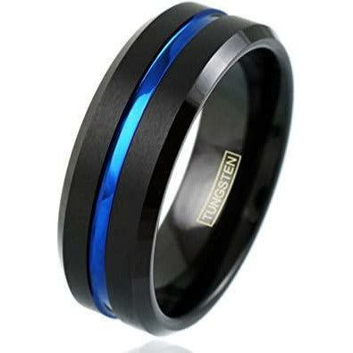 6MM Men's Black Tungsten Ring Thin Blue Line