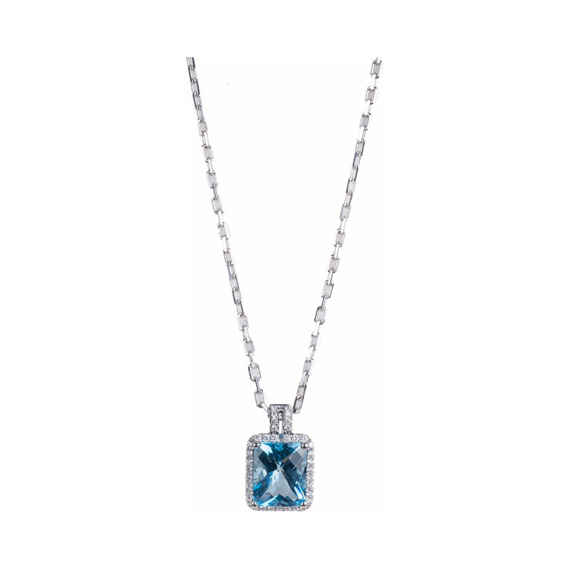 14K White Gold Ladies Blue Topaz & Diamond Necklace WGBTDM00001