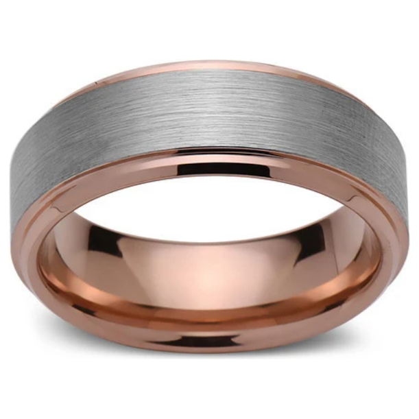 8MM Men's Rose Gold & Gray Tungsten Ring
