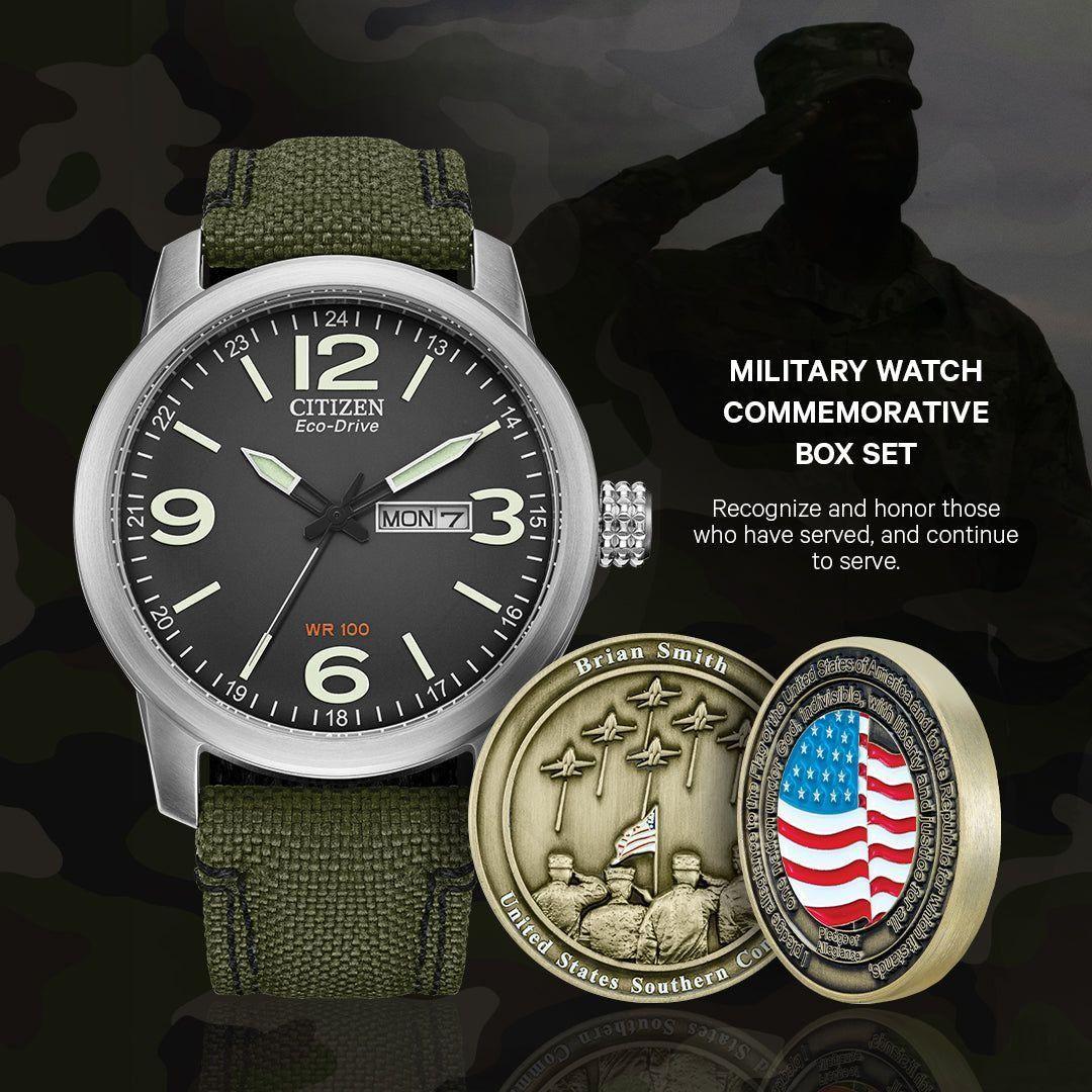 Citizen Men's Military Watch Commemorative Box Set BM8570-09E Personalized & Engraved!