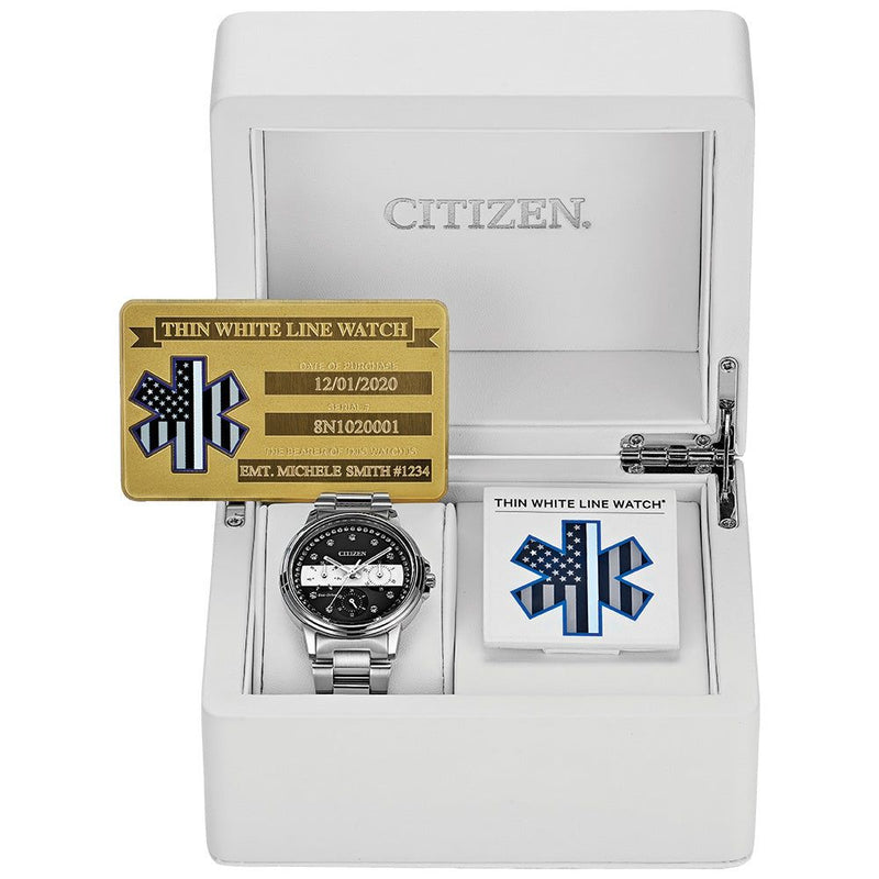 Citizen Ladies Thin White Line™ Multifunction Dial Crystal Women's Watch FD2048-55E