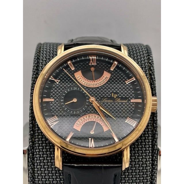 Lucien Piccard Men's Verona GMT Retrograde Black Dial Black Leather Strap Watch 10340