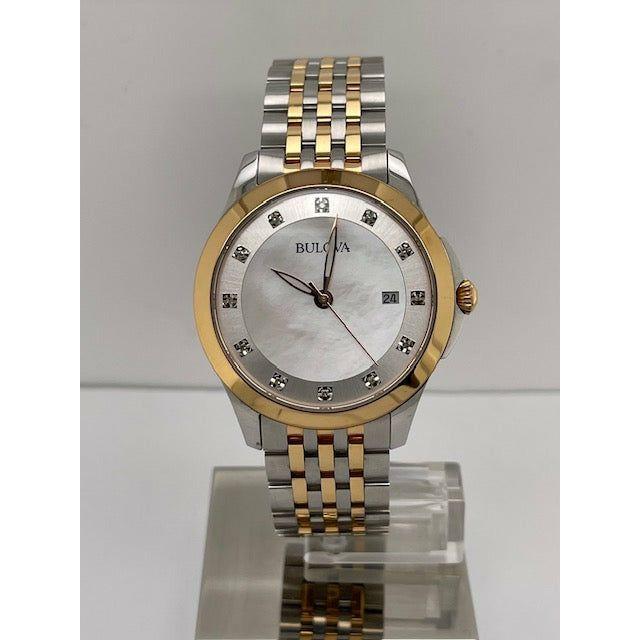 Bulova Ladies Classics Diamond White Mother of Pearl Dial Two Tone Bracelet Watch 98P162