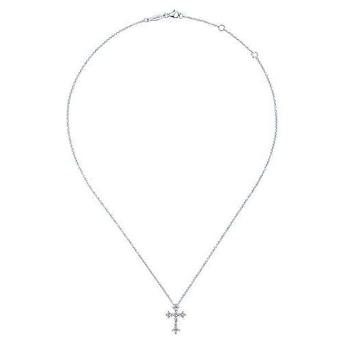 14K White Gold Diamond Cross Pendant Necklace NK5273W45JJ