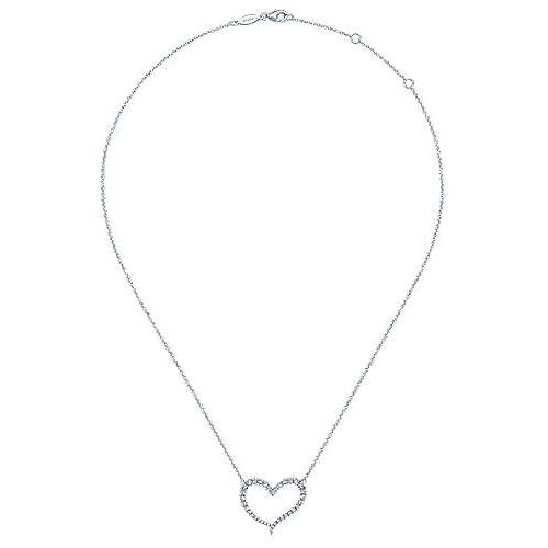 14K White Gold Open Diamond Heart Pendant Necklace NK5266W45JJ